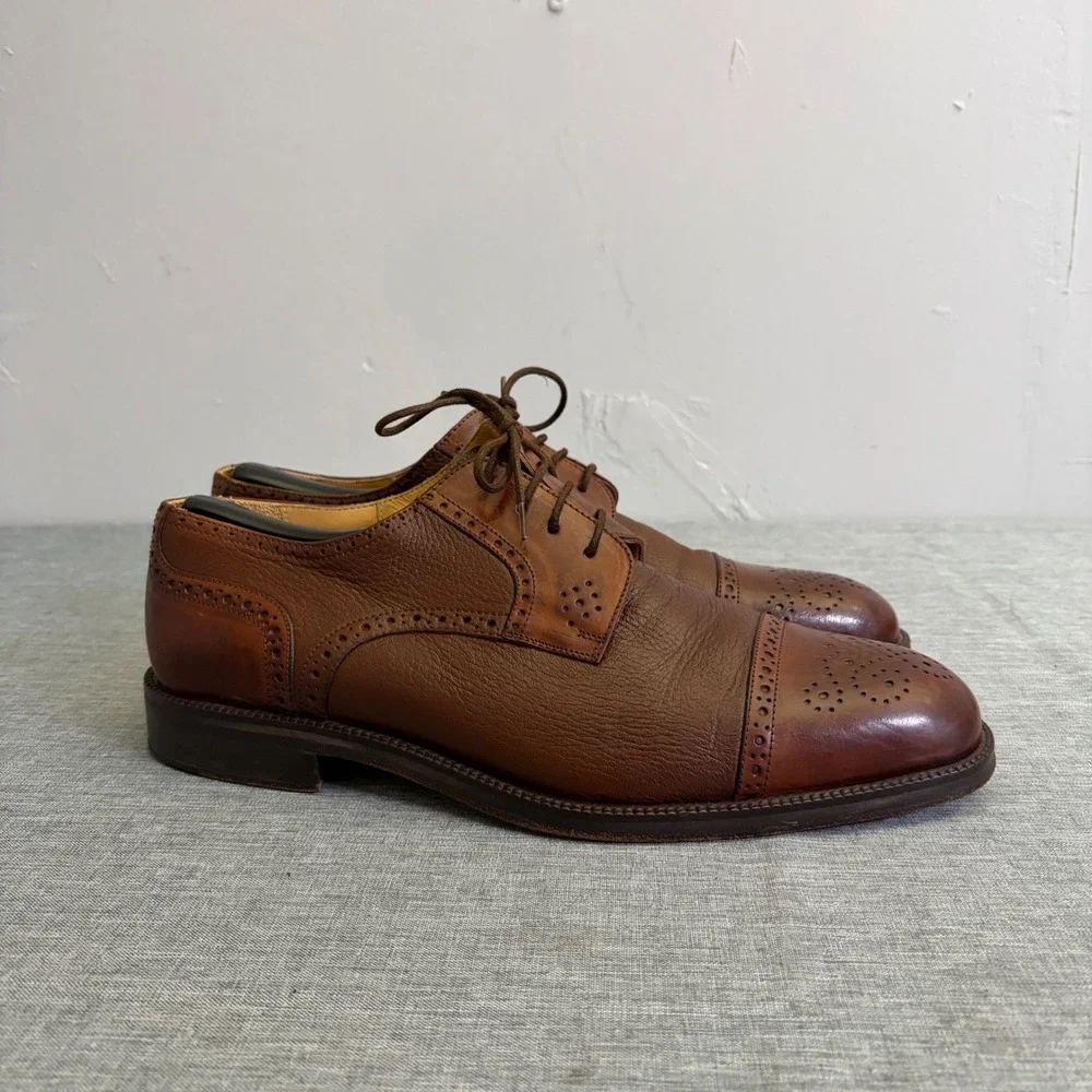 Johnston & Murphy Dress Shoes Mens 10 Brown‎ Cellini Cap Toe Brogue Oxfords